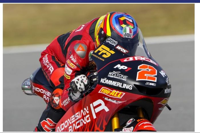 Pembalap Indonesian Racing Gresini, Gabriel Rodrigo pada hari pertama Moto3 Catalunya 2021, Jumat (4/6/2021)