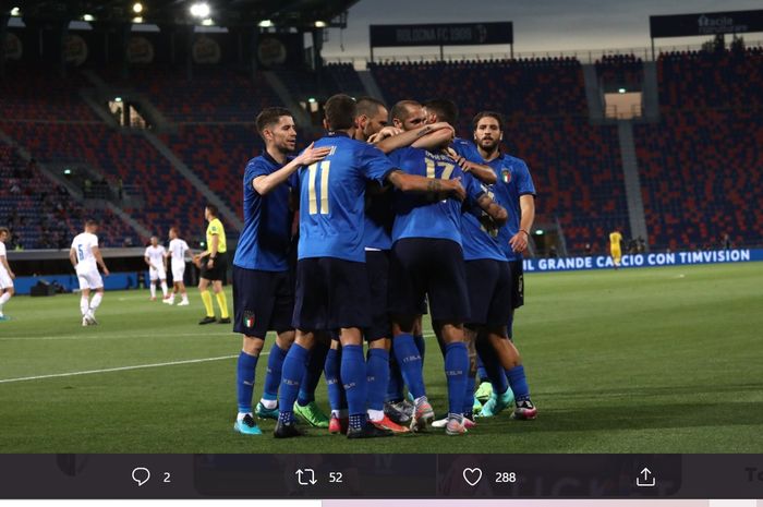 Timnas Italia, membuat sejarah dengan mengalahkan Republik Ceska 4-0 dalam uji coba EURO 2020, Jumat (4/6/2021) di Bologna.
