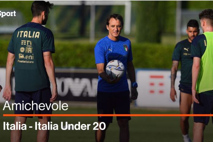Uji coba timnas Italia senior dengan timnas U-20, anak asuh Roberto Mancini kalah 0-1 (5/6/2021).