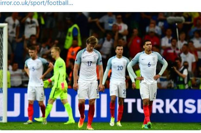 Ekspresi para pemain Timnas Inggris usai ditahan imbang oleh Rusia pada partai pembuka Piala Eropa 2016 di Prancis.