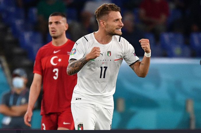 Ciro Immobile, mencetak gol dalam kemenangan 3-0 Italia atas Turki di EURO 2020, Jumat (11/6/2021) di Stadion Olimpico.