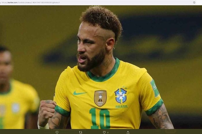 Striker timnas Braisl, Neymar, merayakan gol ke gawang Venezuela pada laga Copa America 2021.