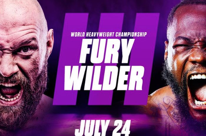 Poster pertandingan laga perebutan gelar kelas berat WBC antara Tyson Fury dan Deontay Wilder yang digelar di T-Mobile Arena, Las Vegas, Amerika Serikat, 24 Juli. 