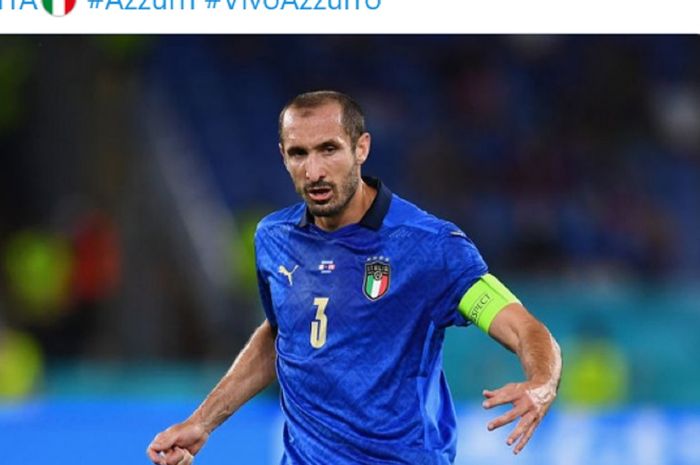 Bek timnas Italia, Giorgio Chiellini, saat melawan timnas Swiss dalam matchday kedua Grup A EURO 2020 di Stadion Olimpico, Roma, Rabu (16/6/2021) waktu setempat atau Kamis pukul 02.00. 