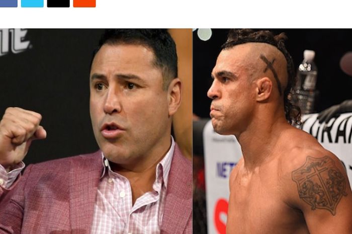 Kolase foto legenda tinju, Oscar De La Hoya (kiri), dan legenda UFC, Vitor Belfort (kanan).