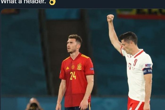 Robert Lewandowski (kanan) cetak gol timnas Polandia ke gawang Spanyol dalam laga Grup E Euro 2020.