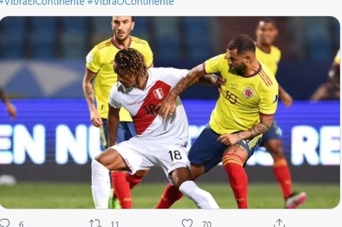 Duel Kolombia dan Peru di Grup B Copa America 2021, Minggu (20/6/2021) di Goiania. 