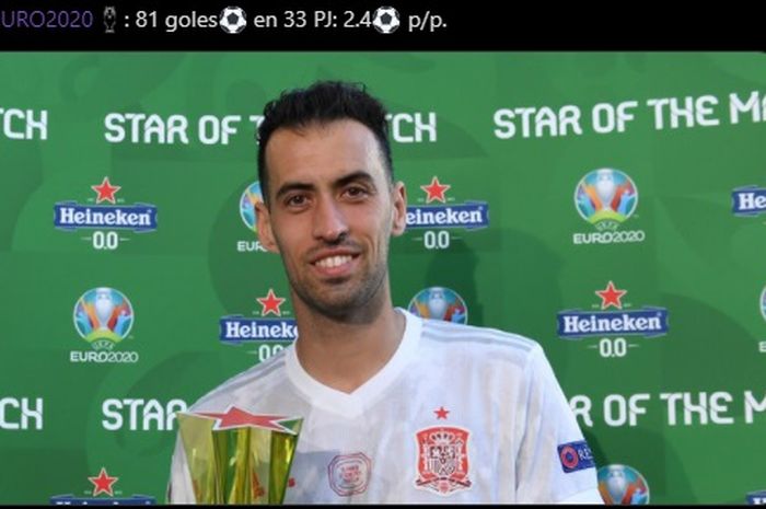 Gelandang Barcelona, Sergio Busquets, menjadi Star of the Match di laga Slovakia vs Spanyol