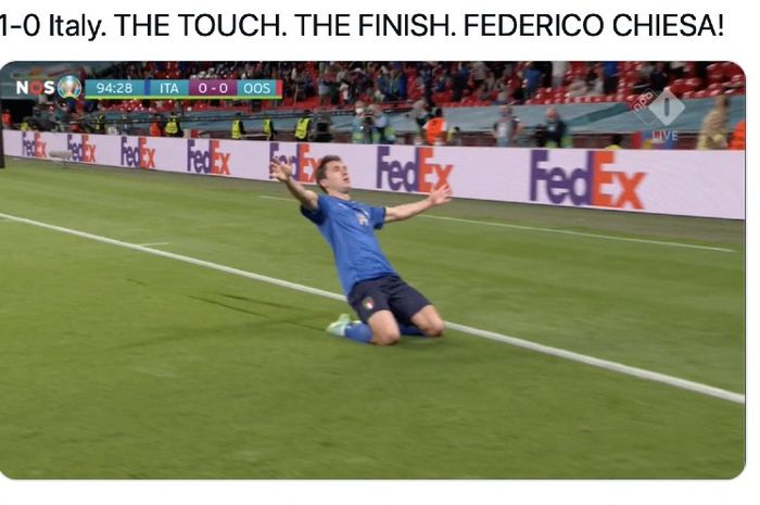 Selebrasi Federico Chiesa atas golnya untuk Italia ke gawang Austria pada laga 16 Besar EURO 2020 di Stadion Wembley, London, Inggris, Minggu (27/6/2021) dini hari WIB.