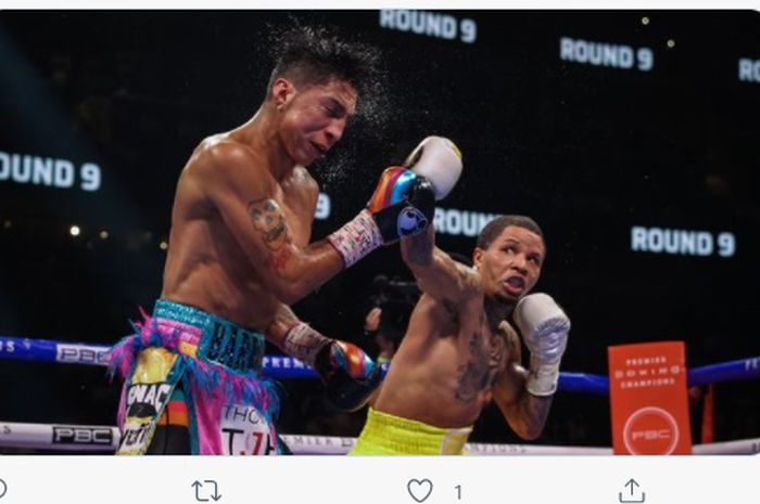 Gervonta Davis meng-KO Mario Barrios dalam laga tinju dunia kelas ringan super, Minggu (27/6/2021) WIB di Atlanta.