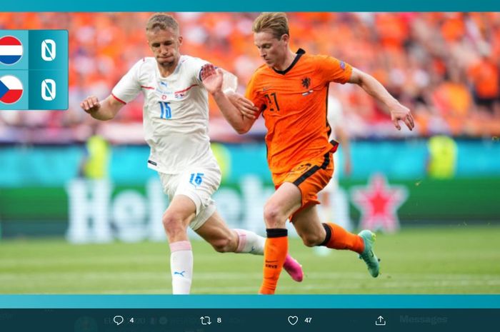 Timnas Belanda dan Rep Ceska bermain imbang 0-0 di babak pertama laga 16 besar Euro 2020, 27 Juni 2021.