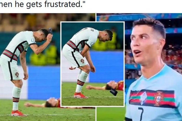 Usai salam gelandang Belgia, Kevin De Bruyne, Cristiano Ronaldo membuang dan menendang ban kapten Portugal di EURO 2020.