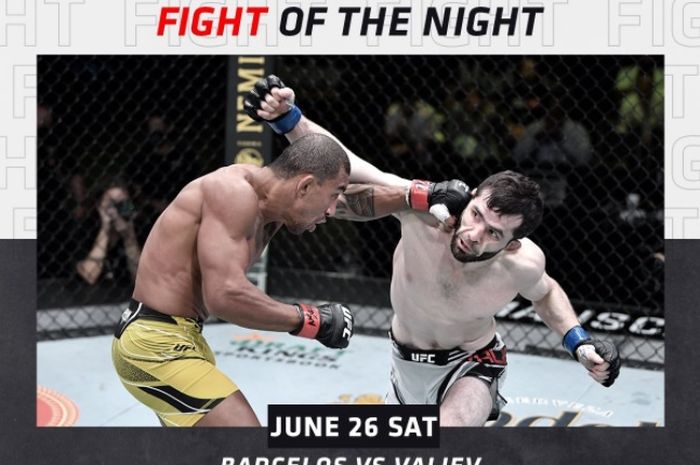 Timur Valiev mendapatkan bonus Fight of the Night dari laga melawan Raoni Barcelos di UFC Vegas 30, Minggu (27/6/2021) WIB.