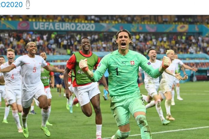 Ekspresi kiper Swiss, Yann Sommer, usai timnya lolos ke perempat final EURO 2020 menyingkirkan Prancis, Selasa (29/6/2021) dini hari WIB.