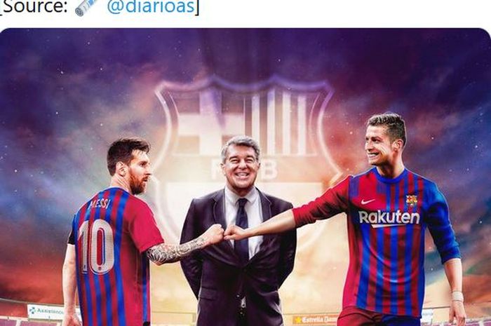 Joan Laporta di ambang sejarah karena berhasil menyatukan Lionel Messi dan Cristiano Ronaldo di Barcelona.