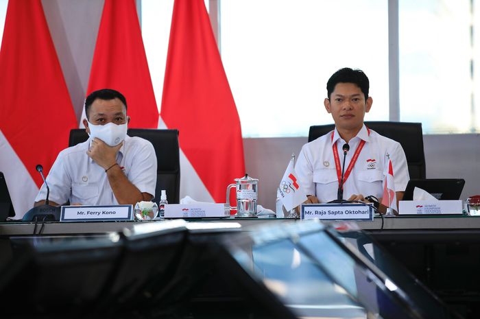 IOC Meeting dengan Mrs Kloster Aasen terkait Bidding Indonesia Olimpiade 2032 di Ruang Rapat lt 19 NOC Indonesia HQ, Menara Olahraga Senayan, Jakarta, Selasa, 25 Mei 2021.