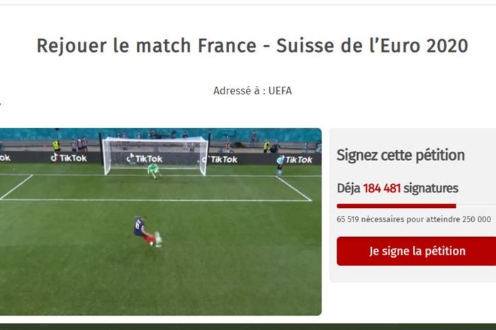 Petisi yang meminta laga Prancis vs Swiss di babak 16 besar Euro 2020 ditandingkan ulang.