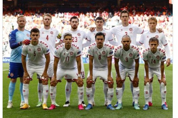 Skuad timnas Denmark dalam pertandingan kontra timnas Wales pada babak 16 besar EURO 2020.