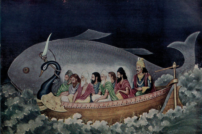Kitab Bhagavata Purana (500 SM &mdash; 1000 M) menceritakan kisah Manu/Satyavrata, Penguasa Dravida yang selamat dari bencana banjir setelah membangun perahu yang dibimbing oleh Tuhan (mirip kisah Nuh dan bahteranya) Namun, kitab ini tidak menunjuk ke lokasi atau komunitas tertentu.