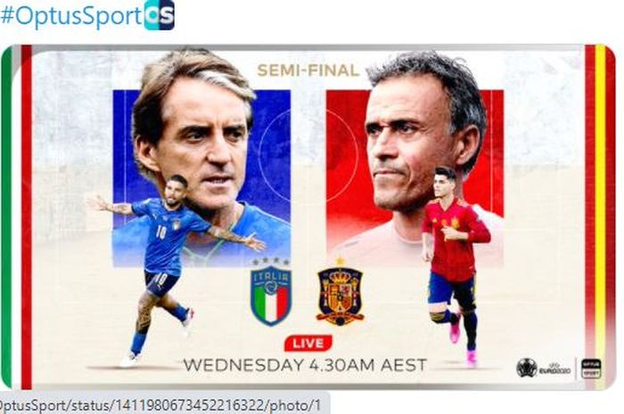 Timnas Italia dan timnas Spanyol akan berhadapan pada babak semifinal EURO 2020.