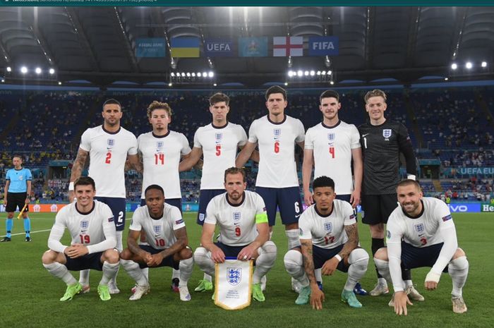 Skuad timnas Inggris kala berlaga melawan timnas Ukraina pada perempat final EURO 2020.