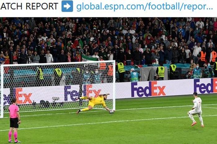 Gianluigi Donnarumma balas perbuatan Alvaro Morata di EURO 2020, timnas Italia butuh dua kemenangan lagi menuju sejarah.