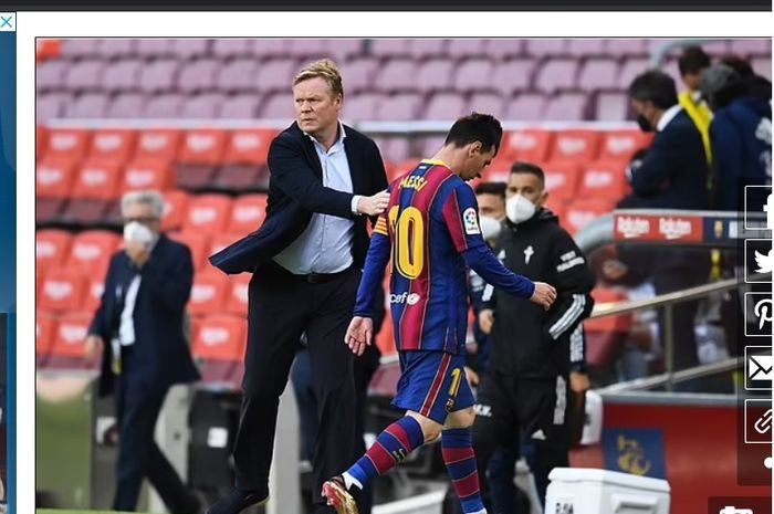 Ronald Koeman (kiri) dan Lionel Messi (kanan).