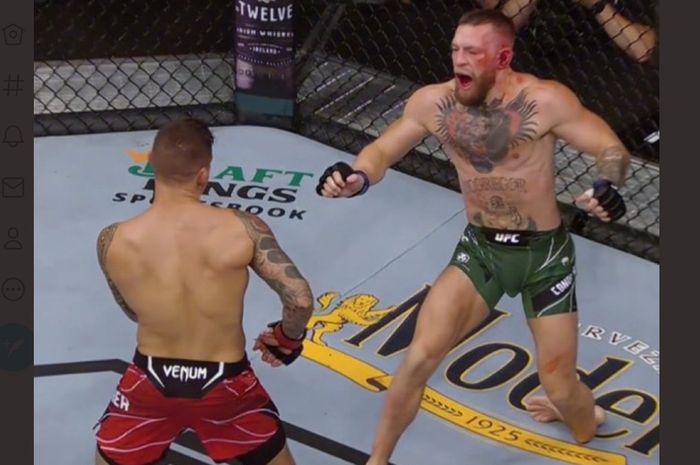 Kaki Conor McGregor patah dalam laga UFC 264 melawan Dustin Poirier, 10 Juli 2021 di Las Vegas.