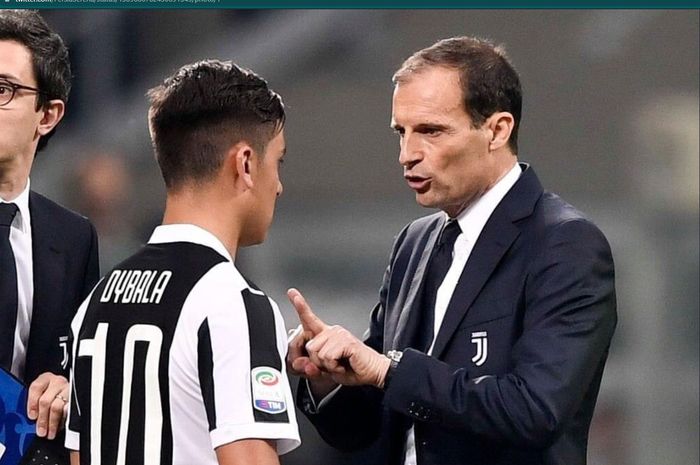Momen Massimiliano Allegri dan Paulo Dybala sewaktu masih sama-sama berada di Juventus.