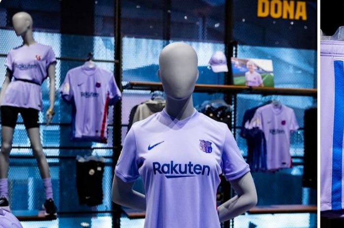 Jersey tandang Barcelona kompetisi 2021/2022.