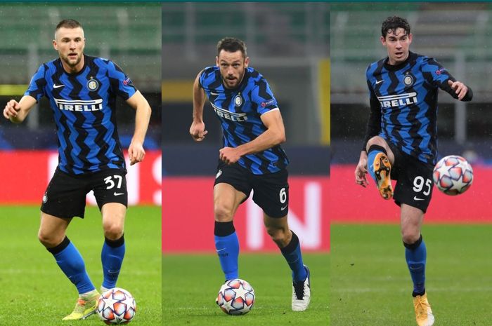 Trio bek tengah Inter Milan, Milan Skriniar, Stefan De Vrij, dan Alessandro Bastoni.