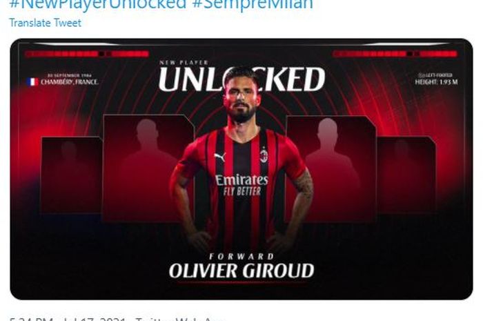 AC Milan memperkenalkan Olivier Giroud sebagai pemain mereka.