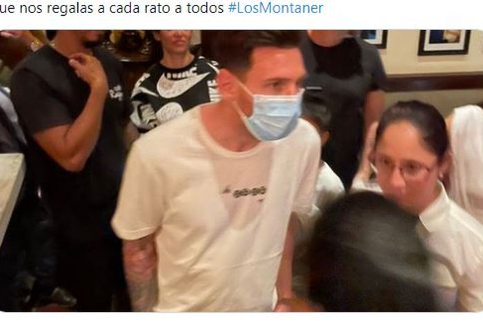 Megabintang Argentina, Lionel Messi, kewalahan menghadapi kerumunan fans di sebuah restoran di Miami, Amerika Serikat.