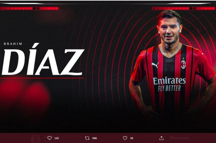 Brahim Diaz resmi kembali ke AC Milan sebagai pinjaman dari Real Madrid.