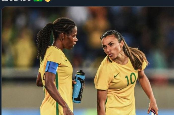 Formiga (kiri) dan Marta, dua pemain gaek andalan timnas wanita Brasil di Olimpiade 2020.