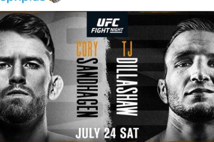 Poster pertandingan UFC Vegas 32 dengan acara utama menampilkan Cory Sandhagen vs TJ Dillashaw.