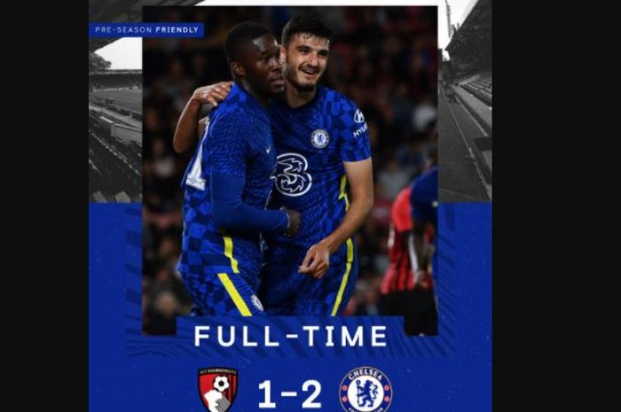 Chelsea memenangi laga pramusim resmi mereka melawan Bournemouth dengan skor 2-1 di Vitality Stadium, Selasa (27/7/2021).