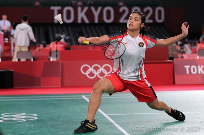 Aksi Gregoria Mariska Tunjung pada babak penyisihan Olimpiade Tokyo 2020, Rabu (28/7/2021)