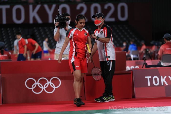 Pebulu tangkis tunggal putri Indonesia, Gregoria Mariska Tunjung, ketika tampil pada 32 besar Olimpiade Tokyo 2020.