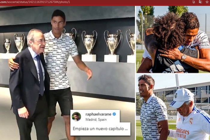 Raphael Varane akhirnya berpamitan dengan memeluk presiden Real Madrid, Florentino Perez, dan memberi pidato ke seluruh pemain Real Madrid.