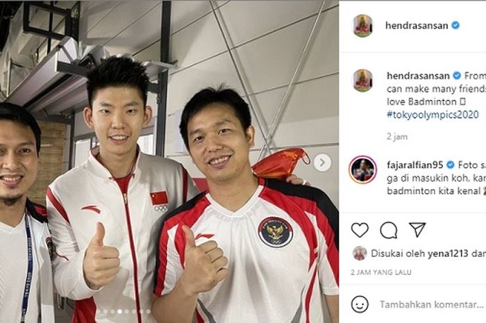 Unggahan foto Hendra Setiawan  bersama Liu Yuchen pada akun Instagram pribadi, Minggu (8/8/2021).