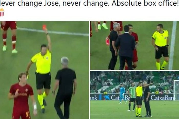 Kronologi pelatih AS Roma, Jose Mourinho, kena kartu merah, dari gol pakai tangan sah sampai marah keluar-masuk lapangan.