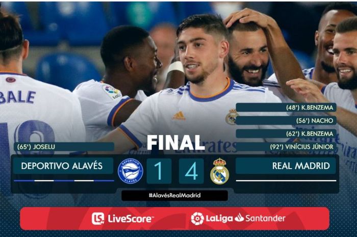 Real Madrid kalahkan Deportivo Alaves di pekan 1 Liga Spanyol, 14 Agustus 2021.