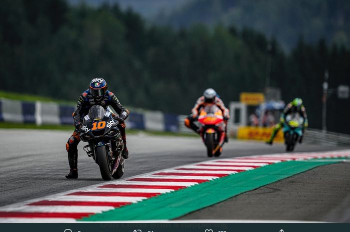 Pembalap Sky VR46 Avintia, Luca Marini, finis di posisi kelima pada balapan MotoGP Austria di Red Bull Ring, Austria, 15 Agustus 2021.