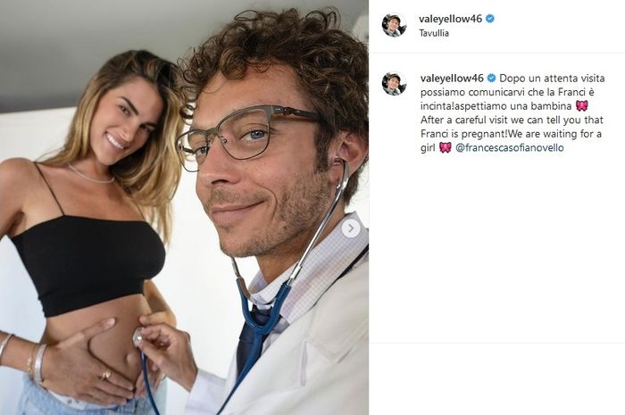 Foto unggahan Valentino Rossi di Instagram pada Rabu (19/8/2021). Rossi mengumumkan bahwa dia dan kekasihnya, Francesca Sofia Novello, akan memiliki anak perempuan. 