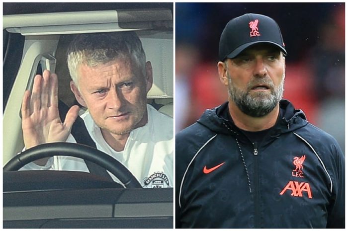 Pelatih Manchester United Ole Gunnar Solskjaer (kiri) dan Pelatih Liverpool Juergen Klopp (kanan).