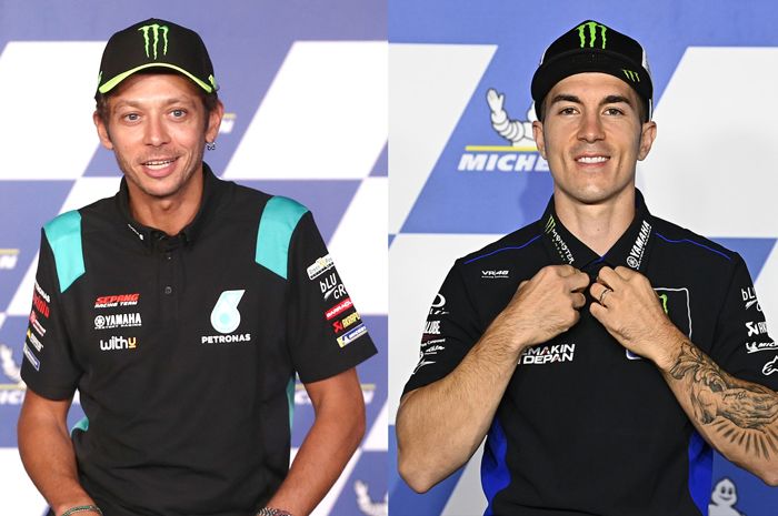 Pembalap MotoGP Valentino Rossi (kiri) disebut-sebut balik ke tim Yamaha pabrikan di MotoGP 2021 setelah Maverick Vinales (kanan) dipecat Yamaha