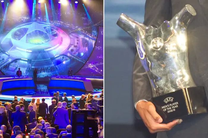 Ilustrasi acara penghargaan dan trofi UEFA Player of The Year.