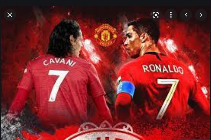 Edinson Cavani dan Cristiano Ronaldo di Manchester United. Situs resmi Liga Inggris, Premier League, rilis kedua pemain ini dengan nomor punggung 7.