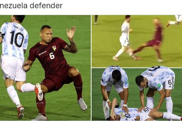 Langgar kapten timnas Argentina, Lionel Messi, dengan tendangan kriminal, bek Venezuela yang diusir dalam tujuh menit memberi penjelasan.